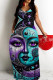 Blue Purple Casual Print Backless Spaghetti Strap Long Dresses
