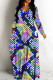 Dark Blue Casual Print Basic V Neck Long Dresses