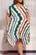Stripe Casual Street The stars Tie Dye Stripe Newspaper printing Pocket Contrast O Neck Printed Plus Size Dresses