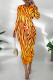 Yellow Red Casual Print Patchwork O Neck Wrapped Skirt Dresses