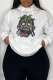 White Casual Street Cartoon Print Draw String Pocket Hooded Tops