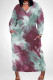Green Casual Tie Dye Pocket Patchwork V Neck Straight Plus Size Dresses