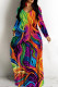 Colour Casual Print Basic V Neck Long Dresses