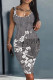 Grey Casual Faux Denim Print Basic U Neck Vest Dresses