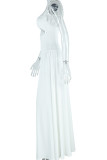 White Elegant Solid Color Hollow Out Patchwork Backless Spaghetti Strap Sling Dresses