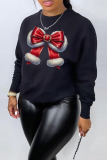 White Casual Street Bow printing O Neck Tops