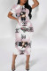 Light Pink Casual Street Cartoon Print Letters O Neck Printed Short Sleeve Dress