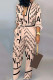 Apricot Casual Stripe Buckle Patchwork Strap Design Turndown Collar Regular Jumpsuits