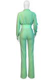 Light Blue Casual Solid Color Draw String Patchwork Zipper Zipper Collar Long Sleeve Two Pieces