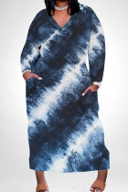 Dark Gray Casual Tie Dye Pocket Patchwork V Neck Straight Plus Size Dresses