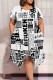 Black And White Casual Street The stars Tie Dye Stripe Newspaper printing Pocket Contrast O Neck Printed Plus Size Dresses
