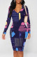 Multicolor Casual Print Patchwork V Neck Wrapped Skirt Dresses