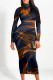 Black Gray Casual Street Geometric Print Gradient Contrast Half A Turtleneck Printed Dresses