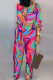 Rose Red Casual Stripe Buckle Patchwork Strap Design Turndown Collar Regular Jumpsuits
