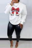 White Casual Street Bow printing O Neck Tops