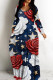 Dark Blue Casual Print Basic V Neck Long Dresses