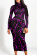 Purple Casual Street Geometric Print Gradient Contrast Half A Turtleneck Printed Dresses