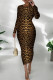 Gold Casual Print Patchwork O Neck Wrapped Skirt Dresses