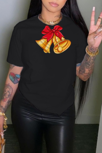 Black Casual Street Bow printing O Neck T-Shirts