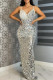 Silver Sexy Solid Color Sequins Patchwork Pearls Decor Spaghetti Strap Sling Dresses