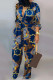 Navy Blue Casual Stripe Buckle Patchwork Strap Design Turndown Collar Regular Jumpsuits