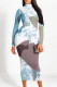 Multicolor Casual Street Geometric Print Gradient Contrast Half A Turtleneck Printed Dresses