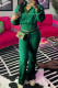Dark Green Casual Solid Color Draw String Patchwork Zipper Zipper Collar Long Sleeve Two Pieces