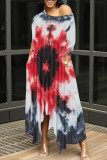 Multicolor Casual Tie Dye Pocket Patchwork Oblique Collar Irregular Dresses