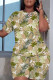 White Green Casual Print Basic O Neck Short Sleeve Two Pieces