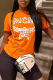 Orange Daily Vintage Print Patchwork O Neck T-Shirts