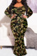 Camouflage Casual Camouflage Print Patchwork O Neck Long Plus Size Dresses