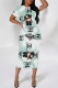 Light Green Casual Street Cartoon Print Letters O Neck Printed Short Sleeve Dress