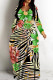 Green Casual Print Basic V Neck Long Dresses