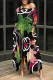 Black Casual Street Plaid Cartoon Print Stripe Letters Pocket Irregular Contrast O Neck Irregular Dresses