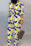 Red Casual Stripe Buckle Patchwork Strap Design Turndown Collar Regular Jumpsuits