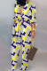 Yellow Casual Stripe Buckle Patchwork Strap Design Turndown Collar Regular Jumpsuits