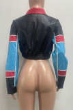 Black Street Patchwork Zipper Contrast Zipper Collar Outerwear