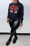 White Casual Street Bow printing O Neck Tops
