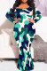 Turquoise Casual Camouflage Print Patchwork O Neck Long Plus Size Dresses