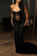Black Sexy Solid Color Patchwork Backless Cross Straps Strapless Long Dresses