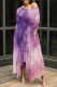 Light Purple Casual Tie Dye Pocket Patchwork Oblique Collar Irregular Dresses