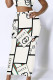 White Casual Street Letter Print Stripe Skinny High Waist Full Print Bottoms