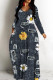 Black Gray Casual Print Basic V Neck Long Dresses
