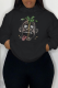 Black Casual Street Cartoon Print Draw String Pocket Hooded Tops