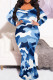 Blue Casual Camouflage Print Patchwork O Neck Long Plus Size Dresses