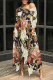 Coffee Casual Street Letter Print Flowers Pocket Irregular Contrast O Neck Irregular Dresses