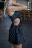 Pink Sexy Solid Color Hollow Out Patchwork Oblique Collar Sleeveless Dresses