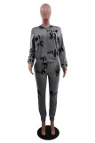 Pink Fashion Casual Print Basic Zipper Collar Long Sleeve Two Pieces