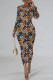 Orange Casual Street Geometric Print Letters O Neck Printed Dresses