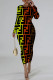 Multi-color Casual Street Letter Print Contrast O Neck Printed Dresses